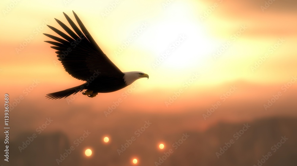 Fototapeta premium Majestic Eagle Soaring at Golden Sunset