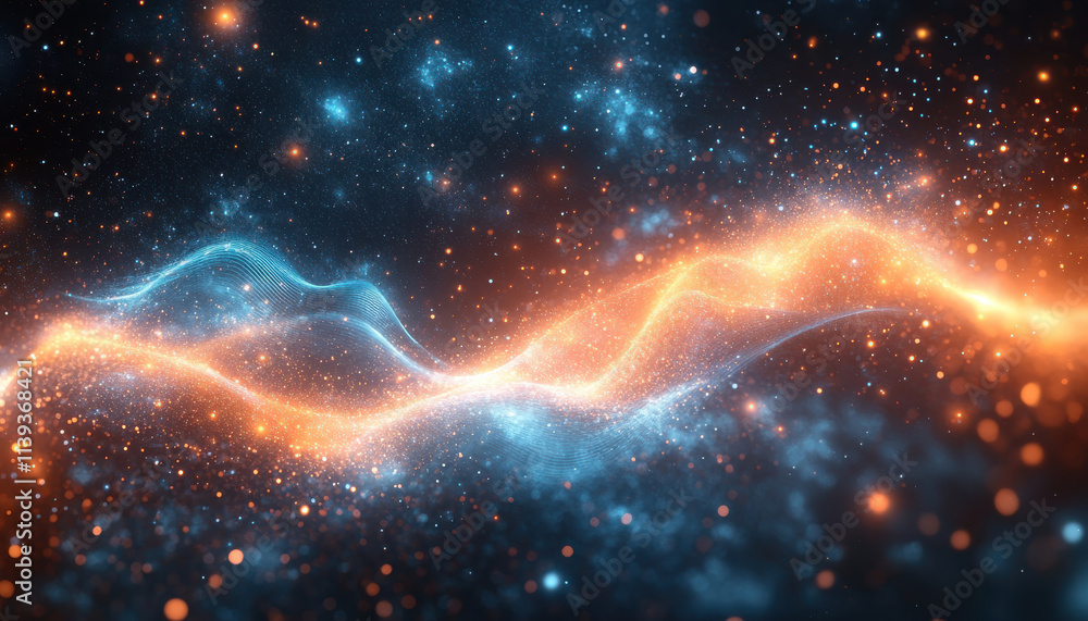 Obraz premium Abstract Cosmic Nebula Energy Waves Glowing Particles Space Background