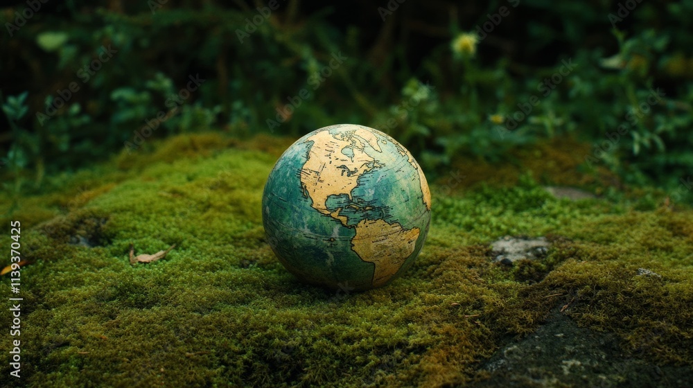 Globe On Moss In Forest - Environmental Concept
Globe On Moss In Forest - Environmental Concept