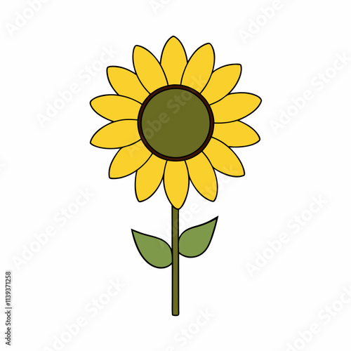 Sunflower graphic elements vector, Flower vector illustration, Simple sunflower tractor symbol isolated.