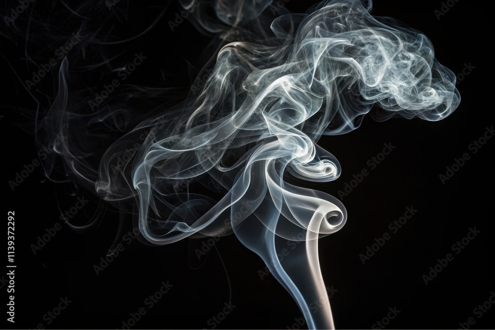 Abstract Swirling Smoke Design Elegant, Whimsical, and Ethereal Forms on Black Background Abstract Swirling Smoke Design Elegant, Whimsical, and Ethereal Forms on Black Background