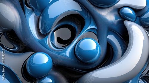 Wallpaper Mural Abstract Blue and Gray Swirling Forms: A 3D Digital Art Piece Torontodigital.ca