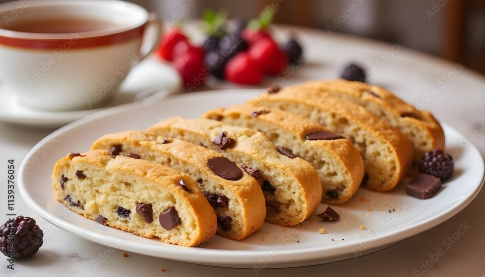 Assorted Biscotti with Chocolate and Fruit on a White Plate Assorted Biscotti with Chocolate and Fruit on a White Plate