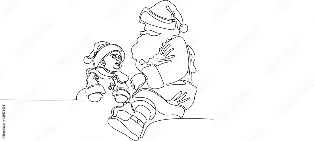 One continuous line drawing Santa Claus on reindeer and sled. concept for Christmas and New Year. vector illustration. Vector illustration One continuous line drawing Santa Claus on reindeer and sled. concept for Christmas and New Year. vector illustration. Vector illustration