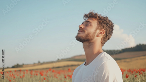 Man in Poppy Field: A young...