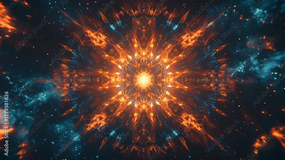 Fiery Cosmic Explosion Mandala Celestial Design