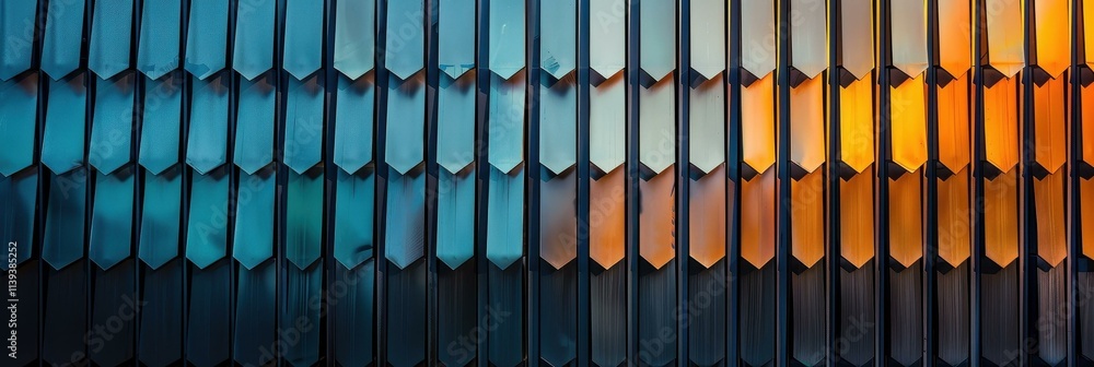 Fototapeta premium Captivating Architectural Facade: A Symphony of Geometric Patterns and Warm Hues