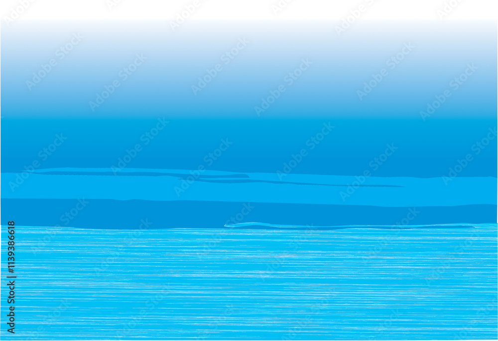 Fototapeta premium Blue clean sea water surface. Capturing serene and beauty of dawn breaking over landscape. Ideal for holidays poster, banner or flyer designing. Copy space tourism marketing industry. 