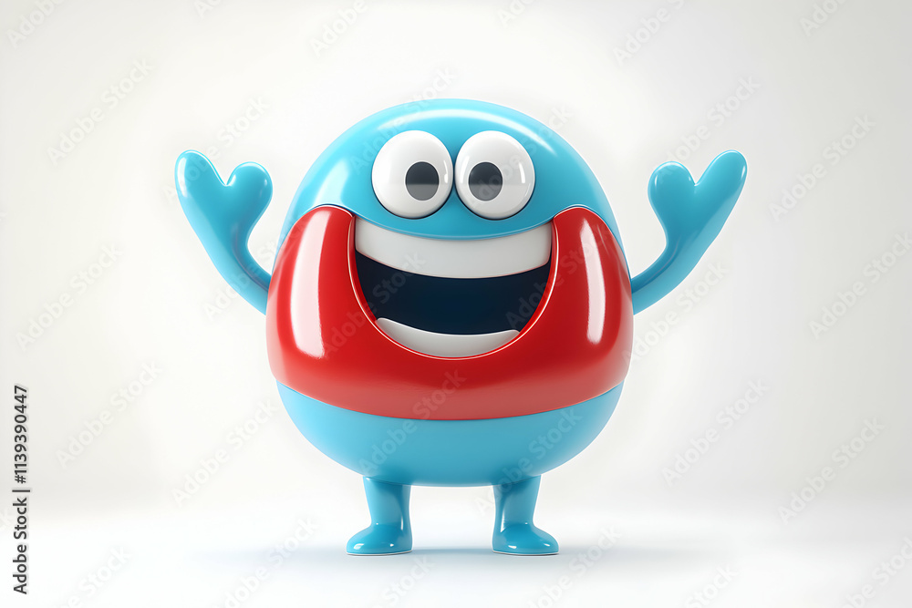 Joyful Cartoon Creature with Big Smile, Happy Exuberant Pose, Cheerful Joyful Cartoon Creature with Big Smile, Happy Exuberant Pose, Cheerful
