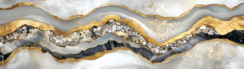 Fototapeta premium Abstract Gold & Grey Geode Art, Elegant, Luxurious Wall Decor, Featuring Intricate Stone & Metallic Design, Captivatingly Beautiful Artwork.