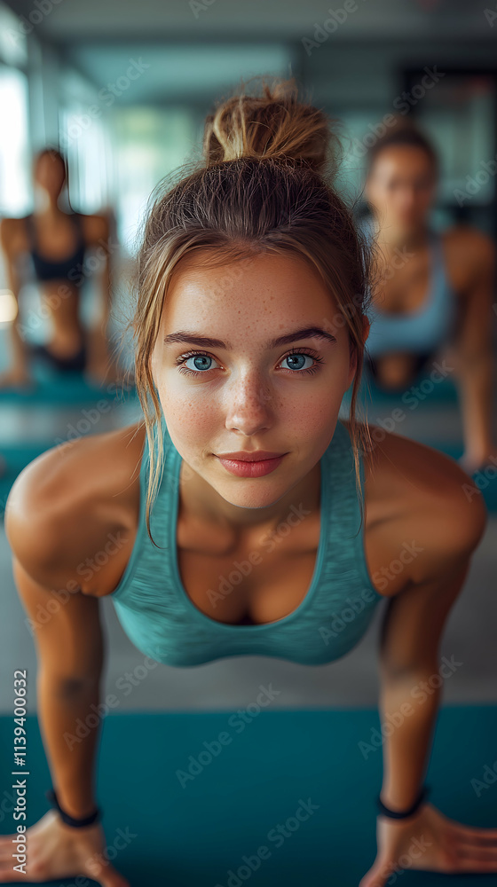 Woman's Fitness, A Focused Pose During Yoga Practice in a Studio Setting Woman's Fitness, A Focused Pose During Yoga Practice in a Studio Setting