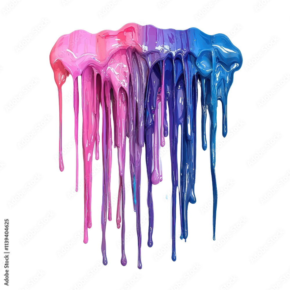 Surreal colorful paint dripping, isolated on white background. PNG