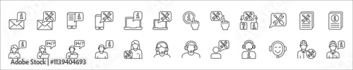 Customer service and support icon set. Containing icons of help, technical, assistance, assistant, agent, hot line, contact, call, staff, operator, mail, manual book. Vector stock in thin line design