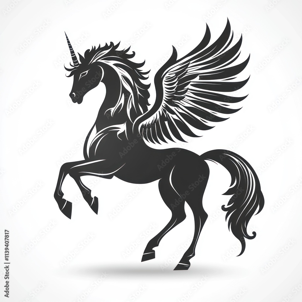 Obraz premium Majestic black winged unicorn silhouette.