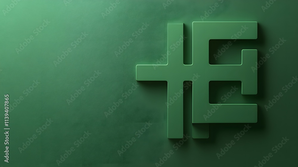 Obraz premium Abstract 3D green cross with a minimalist design on a textured background.