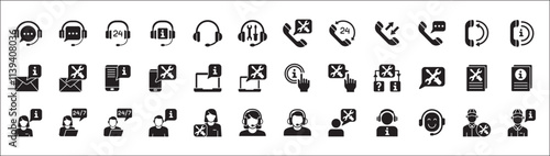 Customer service and support icon set. Containing icons of help, technical, assistance, assistant, agent, hot line, contact, call, staff, operator.