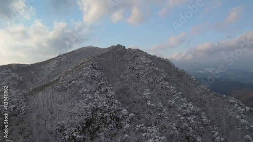 the mountain covered with snow in Korea, drone aerial clip photo