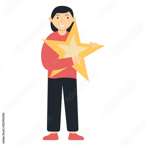 Person Giving Star for Customer Review Rating. Vector Character Illustration