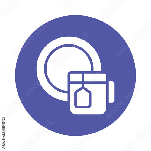 Plate with Cup Vector circle Outline Icon.  Eps 10 File