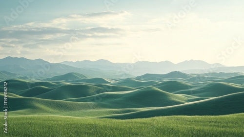 Rolling Green Hills Under a Hazy Blue Sky