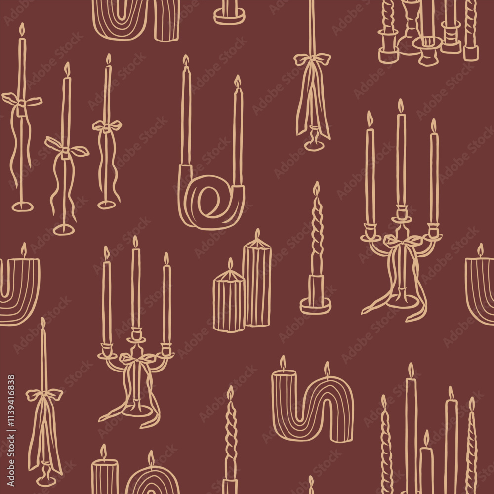 Hand drawn retro doodle festive candles seamless pattern Hand drawn retro doodle festive candles seamless pattern