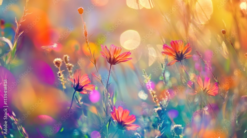 Obraz premium Delicate Pink and Orange Flowers in a Soft, Dreamy Field of Light