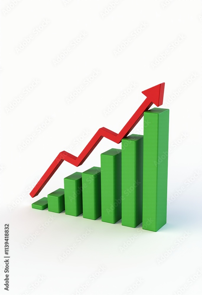Dynamic 3D Business Chart Visualization: Rising Red Arrows and Green Bar Graphs for Effective Data Representation
Dynamic 3D Business Chart Visualization: Rising Red Arrows and Green Bar Graphs for Effective Data Representation