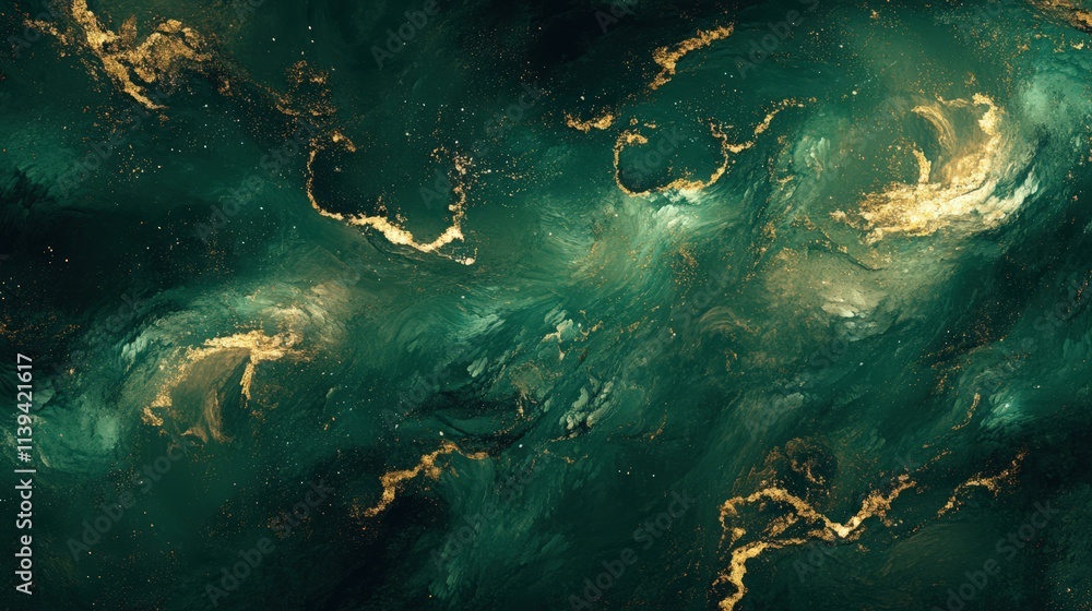Obraz premium Abstract Green Gold Swirl Painting Texture Background