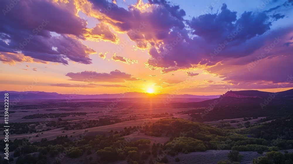 Sunset Over Rolling Hills and Dense Foliage with Dramatic Clouds Sunset Over Rolling Hills and Dense Foliage with Dramatic Clouds