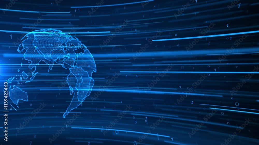 3d Digital technology futuristic internet network connection hologram news studio background, cyberspace abstract cyber information, Ai big data science, innovation future tech, line illustration