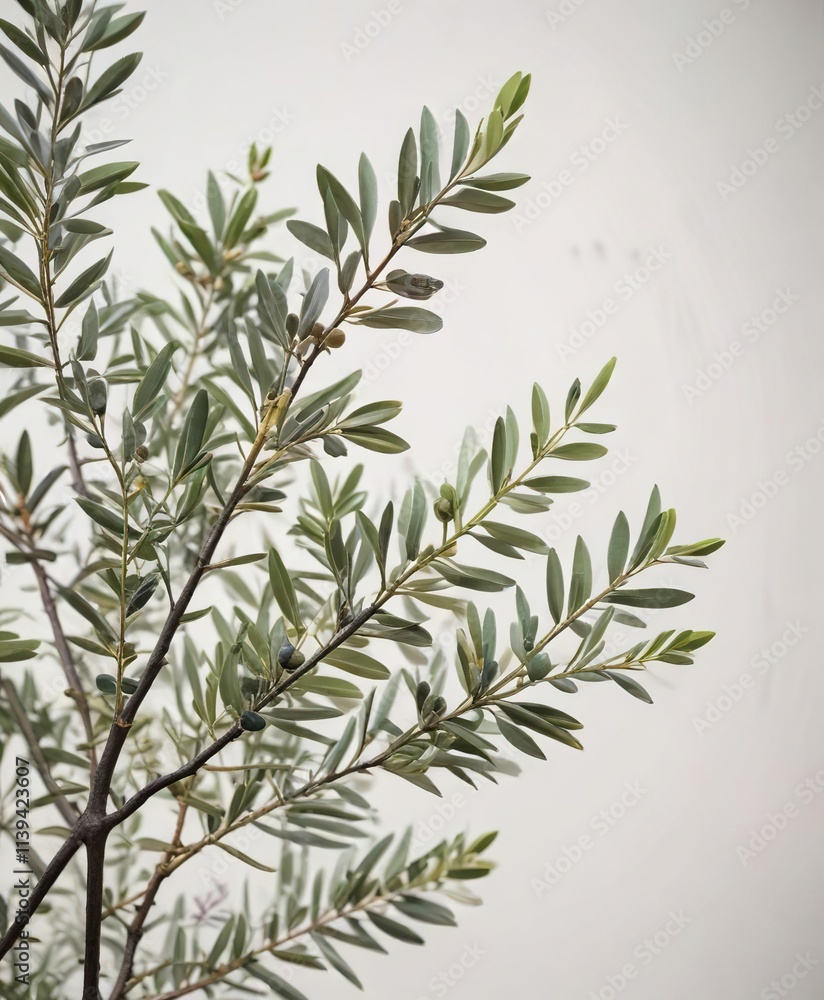 Fototapeta premium Delicate Olive Branches against White Background , branch, leaves