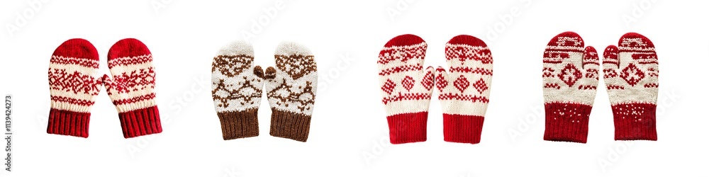 Knitted Winter Gloves Set, Transparent Background Knitted Winter Gloves Set, Transparent Background