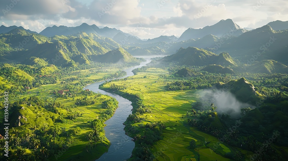 Aerial Landscape of Phong Nam Valley with Winding River Aerial Landscape of Phong Nam Valley with Winding River