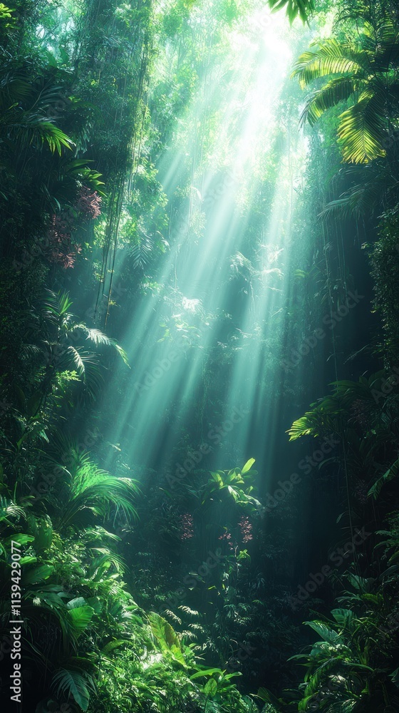 Sunbeams Illuminating Lush Rainforest Canopy Sunbeams Illuminating Lush Rainforest Canopy