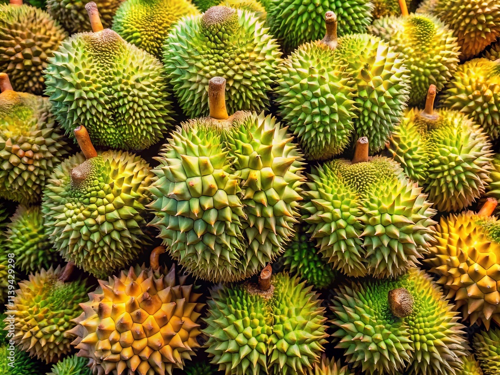 3D Durian Pile: Rule of Thirds Composition, Realistic Fruit 3D Durian Pile: Rule of Thirds Composition, Realistic Fruit