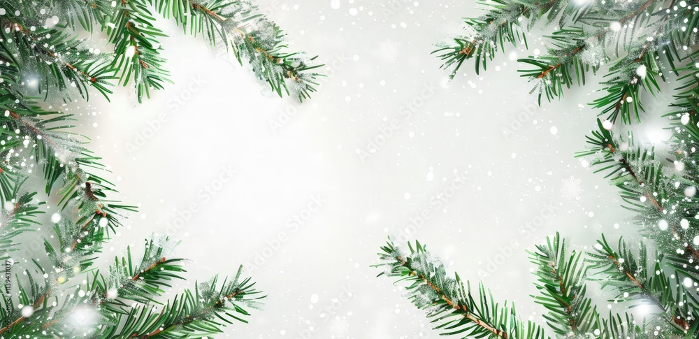 Festive Winter Frame with Pine Branches and Snowflakes Festive Winter Frame with Pine Branches and Snowflakes
