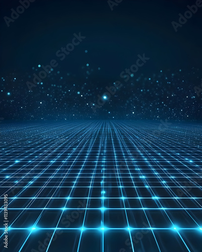A blue and white background with a grid of lights. The lights are scattered throughout the background, creating a sense of depth and movement. Scene is one of excitement and energy