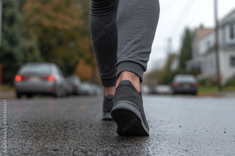 A person is walking down a street in the rain A person is walking down a street in the rain