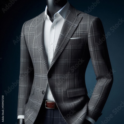 Gray Checkered Blazer with White Shirt photo