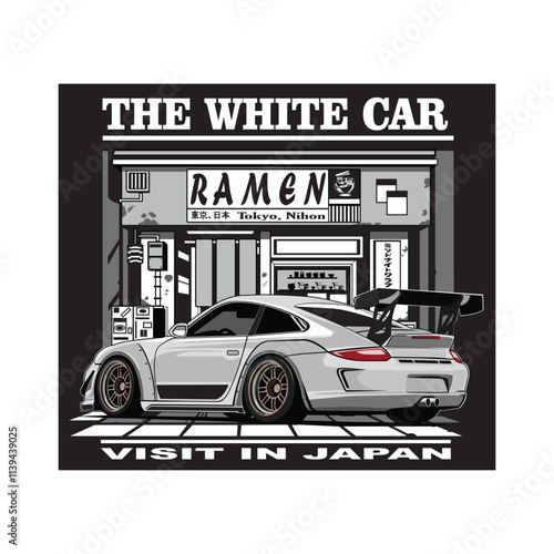 gray luxury car with a food shop in the background