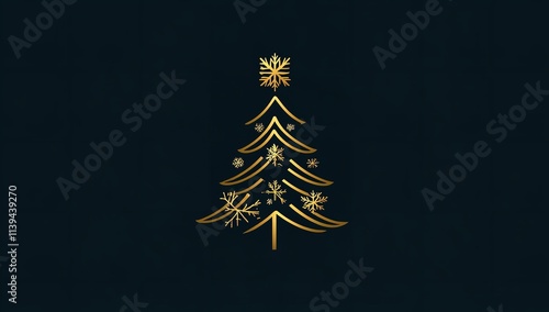 Minimalist Christmas Tree Made of Swirling Golden Lines on Black Background Vector Illustration

 photo