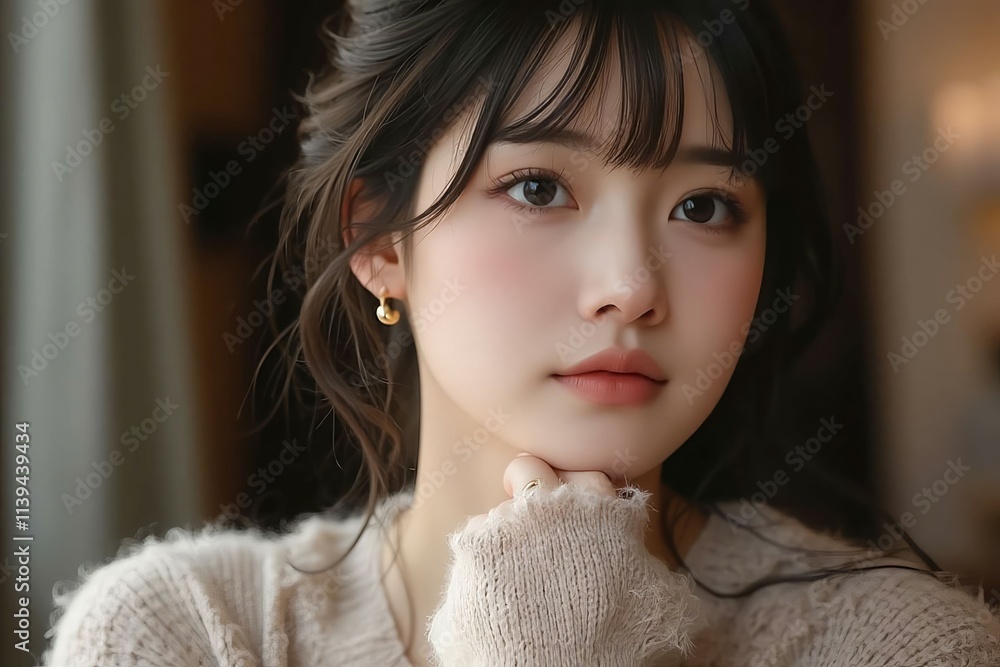 Young Woman Portrait Soft Lighting Gentle Expression Young Woman Portrait Soft Lighting Gentle Expression