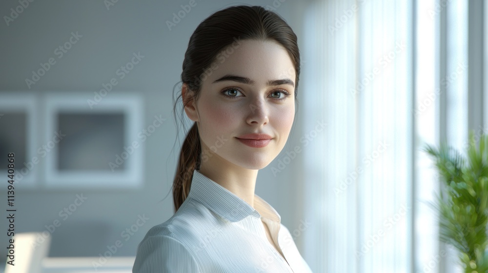 Portrait of a Confident Young Woman in a Modern Office Setting Portrait of a Confident Young Woman in a Modern Office Setting