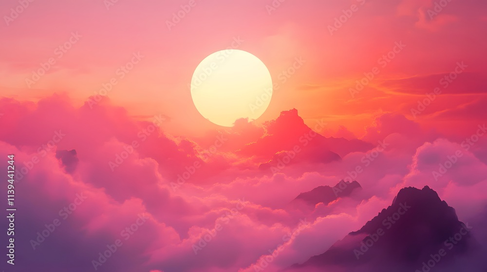 Pink Sunset Over Majestic Mountain Peaks Pink Sunset Over Majestic Mountain Peaks