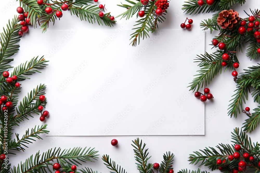 Christmas Decoration with Fir Branches and Red Berries Christmas Decoration with Fir Branches and Red Berries