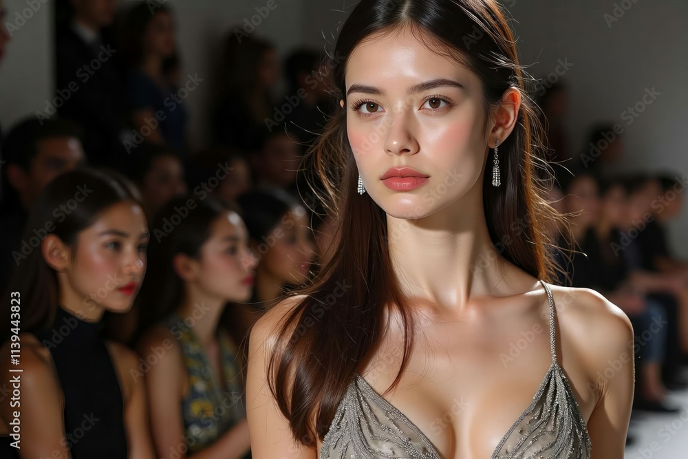 Fashion Model Portrait Showing Elegant Dress And Jewelry Fashion Model Portrait Showing Elegant Dress And Jewelry
