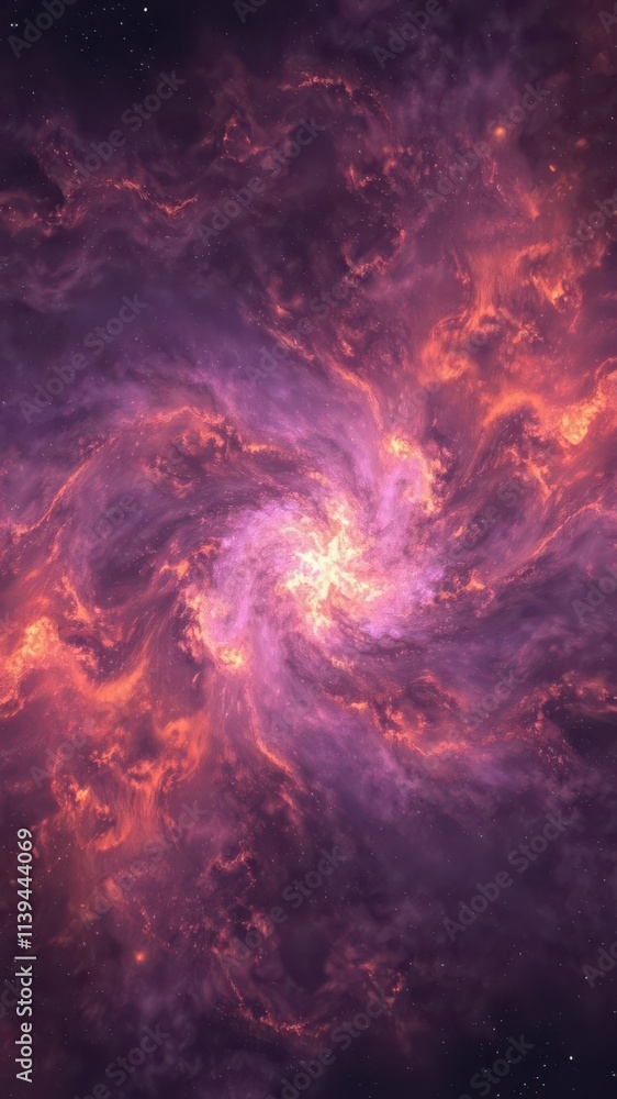 Fototapeta premium Deep purple and copper swirling fractal nebula, cosmic loop , psychedelic,abstract