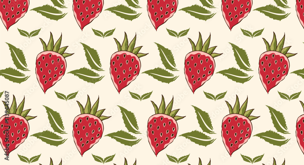 Strawberry seamless pattern art fruit illustration. Vegetable red fruit summer. Strawberry seamless pattern art fruit illustration. Vegetable red fruit summer.