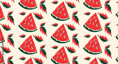 Triangular piece of watermelon seamless pattern art fruit. Watermelon vector illustration