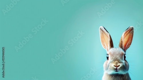 Adorable Bunny Rabbit on Minimalistic Turquoise Background - Cute Animal Portrait with Copy Space for Creative Design and Wallpapers